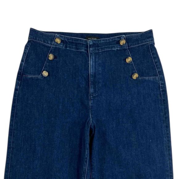 Ann Taylor Jeans Womens 14 Blue High Rise Wide Leg Sailor Button Stretch Denim - Picture 3 of 11